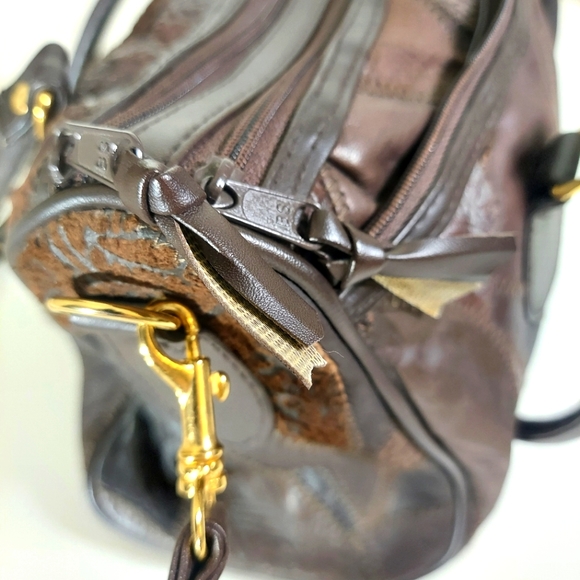 Brown Leather Patchwork Satchel Hand Bag - Picture 13 of 15